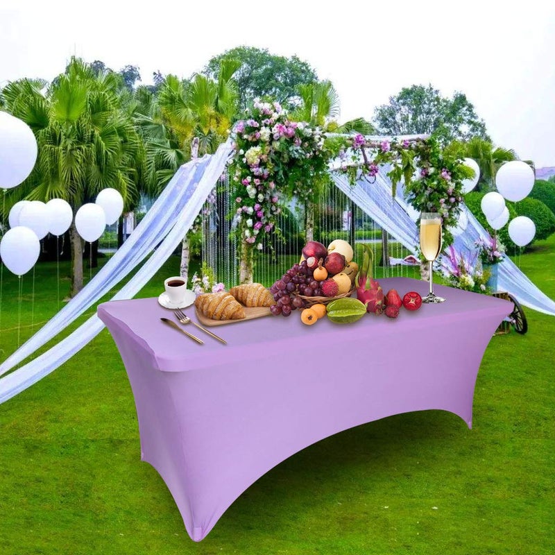 Fvstar 2pcs 6FT Tablecloth,Light Purple Spandex Table Cover,6ft Fitted Stretch Rectangular Table Cloth,6 Foot Washable Table Protector for Party,Wedding,Banquet,Festival,Christmas - Image 3